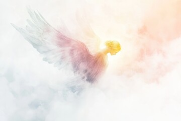 Angel in flight, clouds, heavenly scene