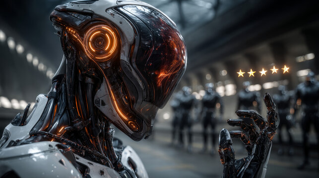 Hands of robots touch Feedback through surveys and polls, real-time monitoring, sentiment analysis, response automation, feedback collection tools, performance evaluations, customer reviews.