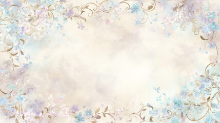 border of pastel watercolor vines and florals framing soft parchment background