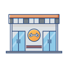 Vector illustration of repair shop front view icon, isolated on white background