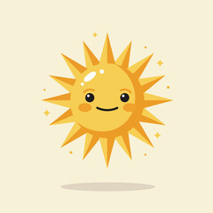 Smiling Cartoon Sun with Rays and Cheeks on Beige Background