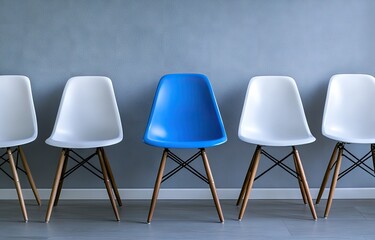 Unique Blue Chair Among White Chairs (1)