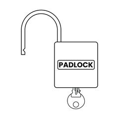 Padlock with Key Outline Icon Illustration on White Background
