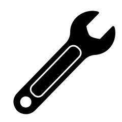 A black wrench illustration, simple and bold in design.