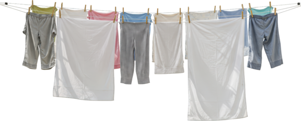 Clothesline Laundry Drying White Sheets Pants Shirts Outdoors Summer Clean
