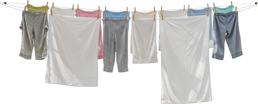 Clothesline Laundry Drying White Sheets Pants Shirts Outdoors Summer Clean