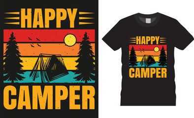Fototapeta premium Happy camper, Camping therapy tent camp colorful Typography Vector t-shirt design.