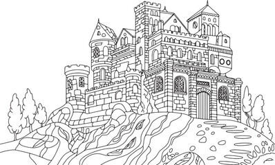 Obraz premium castle drawing line art design illustration premium quality