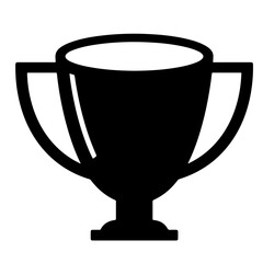 A black silhouette illustration of a trophy with two handles.