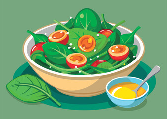 Fresh spinach salad with vinaigrette dressing.