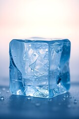 Obraz premium Crystal Clear Ice Cube Photography – Transparent Frozen Water with Intricate Patterns in Blue Light, High-Resolution Macro Close-Up Shot for Chilled Aesthetic and Winter Frost Visual Art