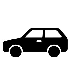 A simple black silhouette illustration of a hatchback car.