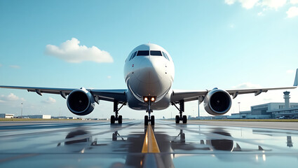 Fototapeta premium Majestic Airplane on Runway A Stunning View of Aviation