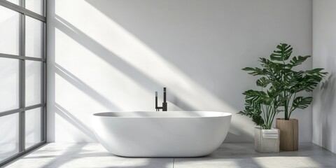 Fototapeta premium Modern round bathroom ceiling light with white finish on white background