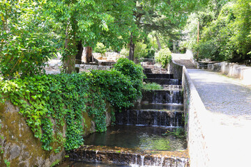 Waterfall of natural mineral water source from Caldas de Monchique, Algarve, Portugal