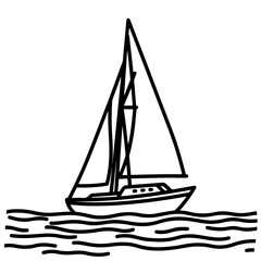 A sailboat on the waves, illustrated in a simple black and white style.