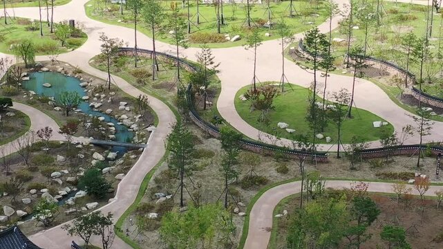 a park landscape, drone shot