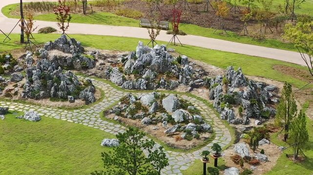 park landscape, drone shot