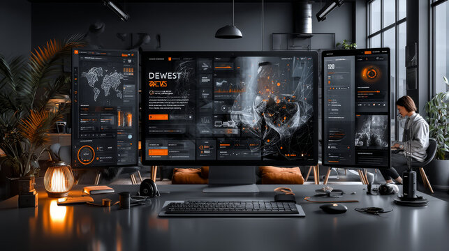 A person is using a mobile digital interface, highlighting Web Development frameworks, responsive design, user experience, front-end development, back-end development, and cross-browser compatibility.