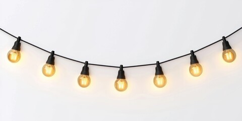 Outdoor light chain with globe bulbs on white background