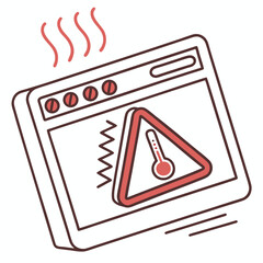 Vector illustration of overheating warning symbol on device screen, isolated on transparent background
