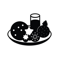 Cookies and Drink on Plate Black Silhouette