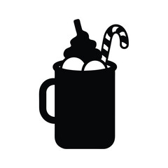 Hot chocolate with candy cane silhouette illustration