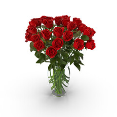 Bouquet of red roses in glass vase isolated on transparent background