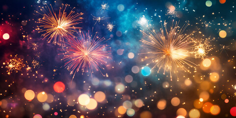 Fototapeta premium Halftime Celebration with Fireworks and Stadium Lights During Football Game