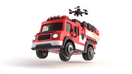 Fun Cartoon Red Fire Truck With Happy Facial Expression and Accessories. Vibrant and creative representation ideal for children's media and educational content.