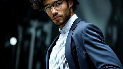 Focused young professional man in a suit with spectacles looking forward with serious expression