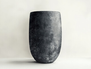 Tall, textured black vase stands against neutral background, showcasing minimalist and elegant design. surface appears to have speckled pattern, adding depth and interest to piece