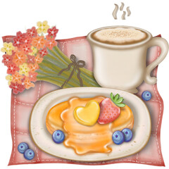 Breakfast plates isolated on transparent PNG background for food and drink breakfast-themed designs cute hand drawn.