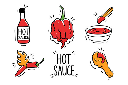 Hot sauce hand drawn style doodle vector illustration set
