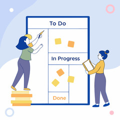 Digital kanban board management vector, soft blue background
