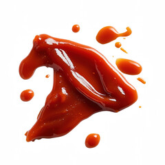 A vibrant image of fresh ketchup splatters on a white background.