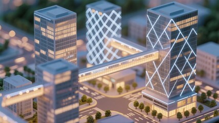 Innovative Urban Intersection with Futuristic Walkways and Light Patterns