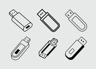 Stylish usb flash drive icons silhouette