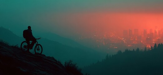 Cyclist Mountain City Sunset.