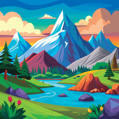 Stunning mountain landscape with river.