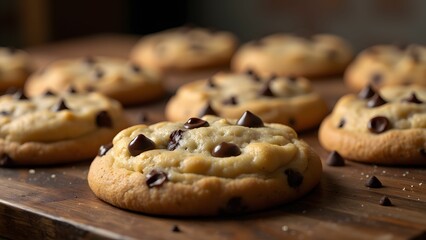 Delicious Chocolate Chip Cookies on Wooden Table