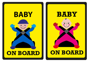 Baby on Board Car Safety Signs. Boy and Girl Versions. Editable Clip Art.