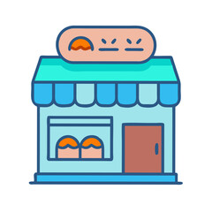 Obraz premium Bakery Shop Building Icon – Artisan Bakery and Retail Store Vector Illustration