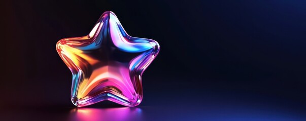 Glass star-shaped icon with reflective colorful light effects, perfect for digital and UI designs.