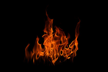 Abstract flame isolated on black background. Burning effect. Close-up photo of flames.