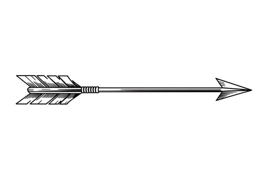 Engraving of an arrow isolated on white background, a symbol of direction and ancient weapon