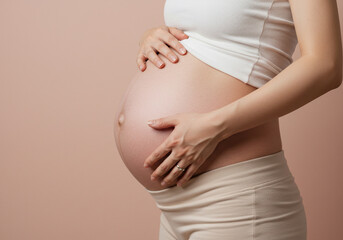 Close-Up of Pregnant Belly, Maternity Bump Detail, Expecting Mom Belly Shot, Pregnancy Stomach Close-Up, Korean Mom-To-Be Belly Focus