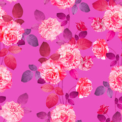 Luxurious garden flowers on vibrant background. Floral seamless pattern.