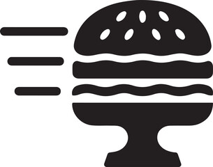 Silhouette vector of a burger with zoom lines representing fast delivery. Ideal for food delivery services, logos, and express meal branding.