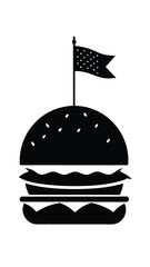 Burger with American Flag Topper Black Silhouette